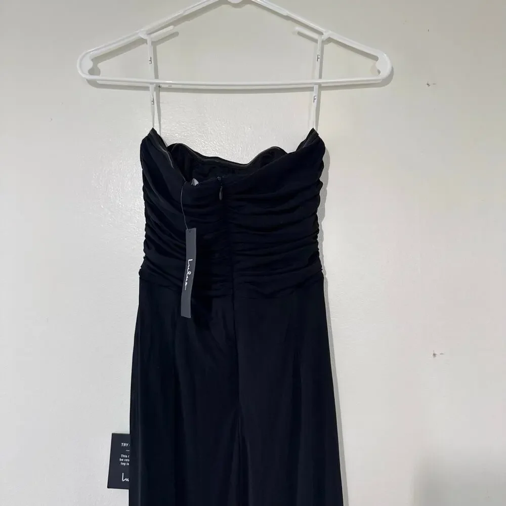 NWT Lulus Epitome of Allure Black Mesh Strapless Ruched Maxi Dress Size Small - Picture 7 of 11